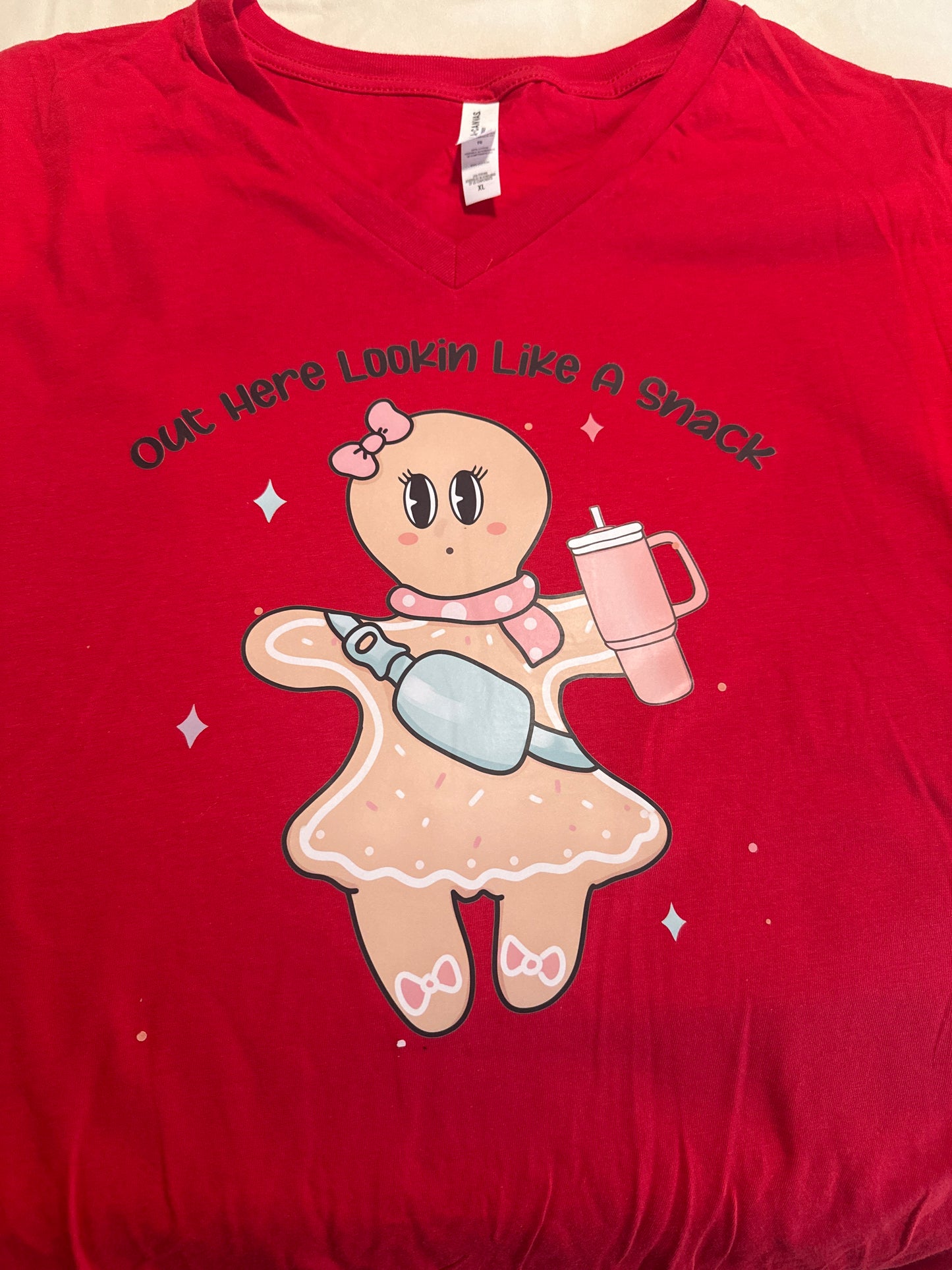 Red v-neck short sleeve shirt