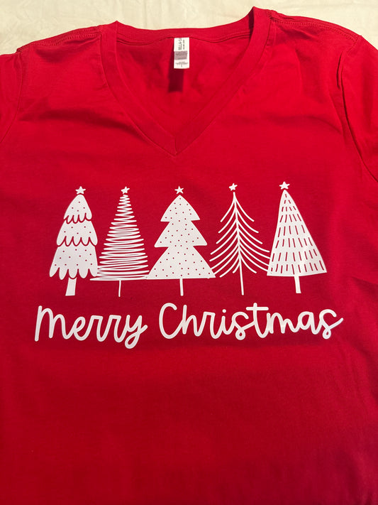 Red v-neck short sleeve shirt